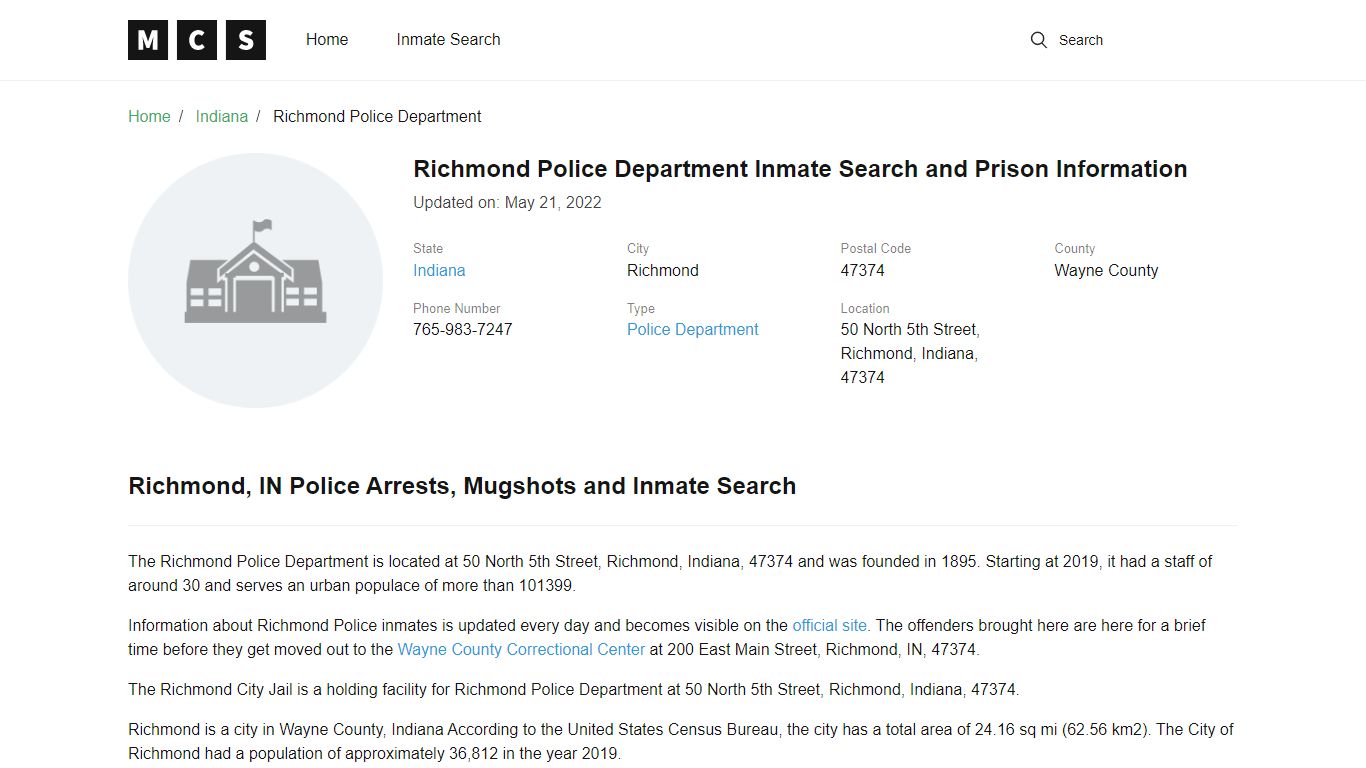 Richmond Police Department Inmate Search and Prison ...